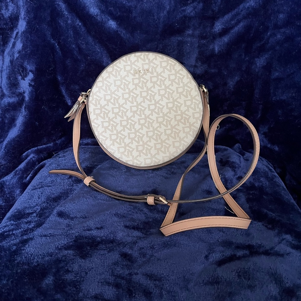 DKNY Cream and Tan Round Crossbody Bag